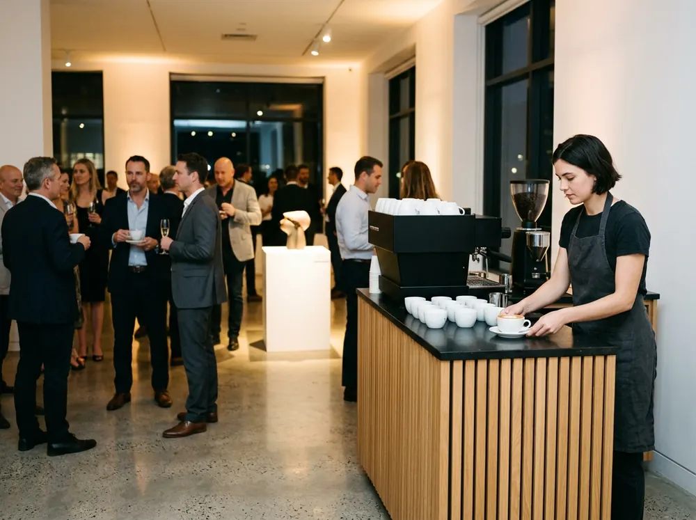 Mobile Theke der Barista Helden bei einem Produktlaunch im Showroom